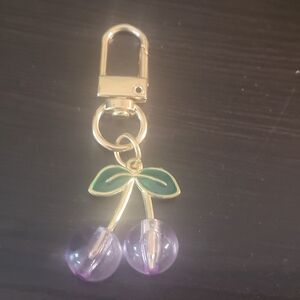 Vibrant Pink and Green Cherry Bag Charm